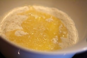 melted butter and flour in a bowl