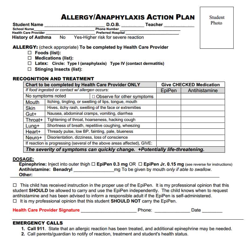 Allergy Action Plan on Little Red Window