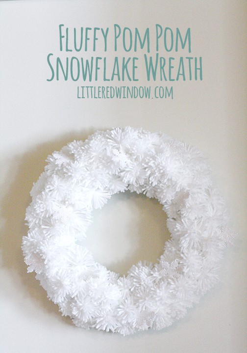 DIY Fluffy Snowflake Pom Pom Wreath | littleredwindow.com  |Make a soft fluffy and easy snowflake wreath from pom poms! 