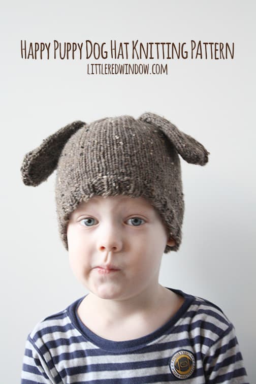 Little boy making a silly face and wearing a brown hat with puppy ears