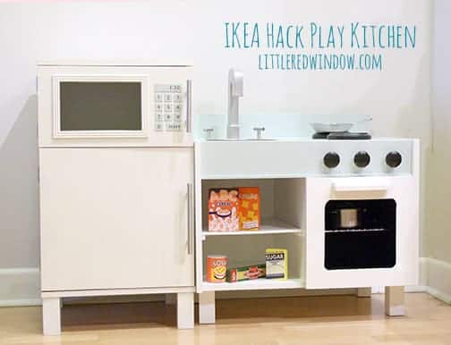 IKEA Hack Play Kitchen | littleredwindow.com | Make an adorable play kitchen with sink, stove, oven, fridge and microwave all from a set of old nighstands! 