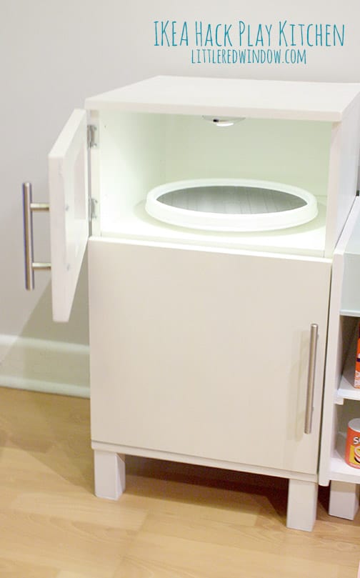 IKEA Hack Play Kitchen | littleredwindow.com | Make an adorable play kitchen with sink, stove, oven, fridge and microwave all from a set of old nighstands! 