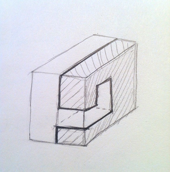 sketch of sewing machine shape on paper