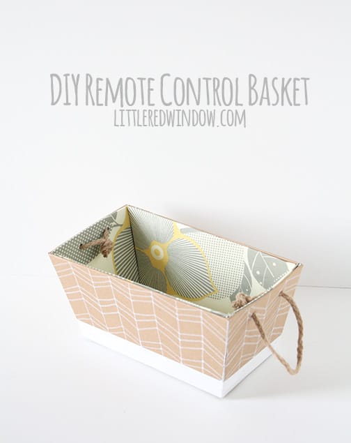 DIY Remote Control Basket | littleredwindow.com | Stop losing the remote, make your own cute fabric lined DIY Remote Control Caddy for your living room!