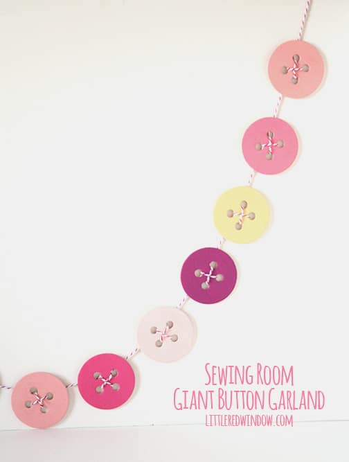 Sewing Room Giant Button Garland  |  littleredwindow.com  |  Make a sweet hand-painted giant button garland for your sewing or craft room with this great tutorial! 