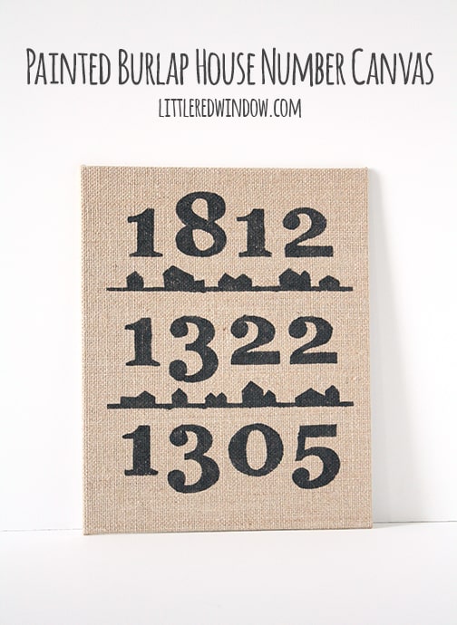 Painted Burlap House Number Canvas | littleredwindow.com | Make a unique and sentimental painted burlap art canvas with this great tutorial!