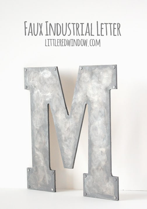 Faux Metal Industrial Monogram | littleredwindow.com | Turn unpainted wood into faux industrial metal with this tutorial!
