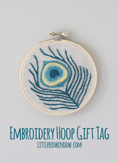 Peacock Feather Embroidery Hoop Gift Tag | littleredwindow.com