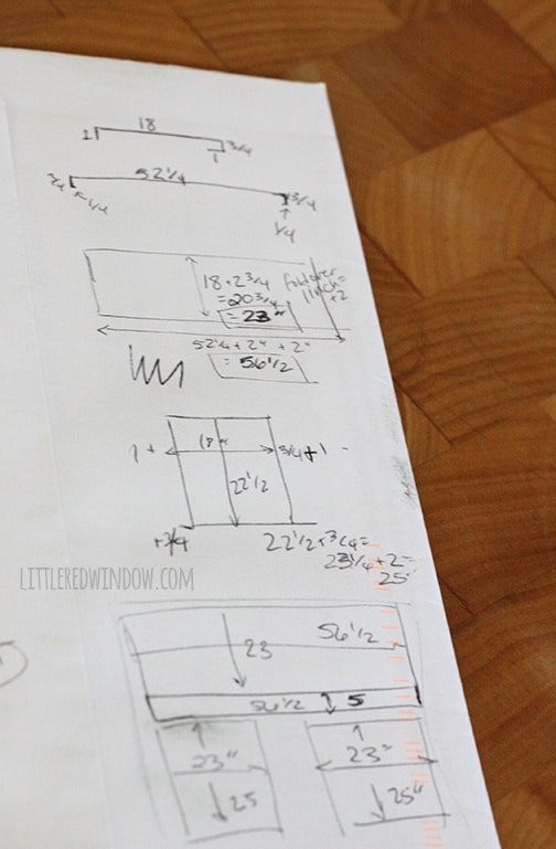 Sketch of the measurements of all of the sides and top of the dresser