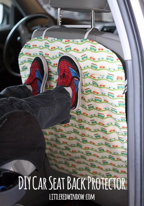 DIY Car Seat Back Protector - keep the backs of your seats clean and free of little footprints! | littleredwindow.com