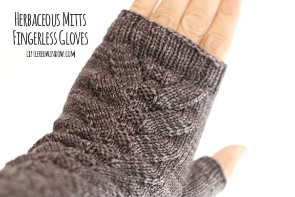 Hand wearing Herbaceous Mitts Fingerless Gloves
