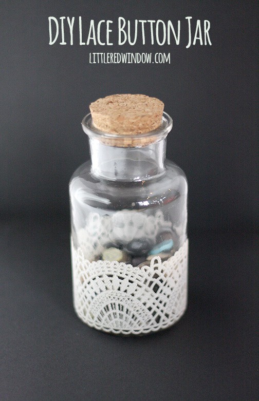 DIY Lace Button Jar, cute storage for all your extra buttons! | littleredwindow.com