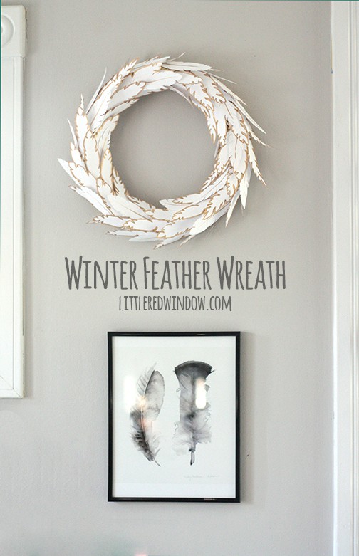 Wintry Paper Feather Wreath | littleredwindow.com 