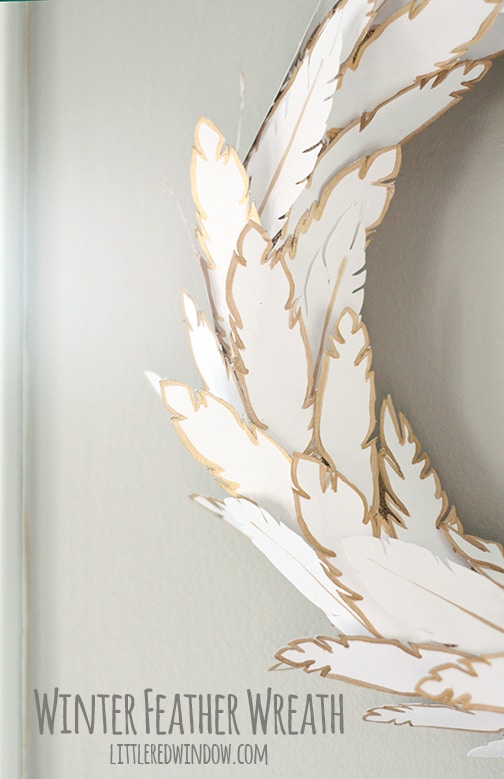 Wintry Paper Feather Wreath | littleredwindow.com