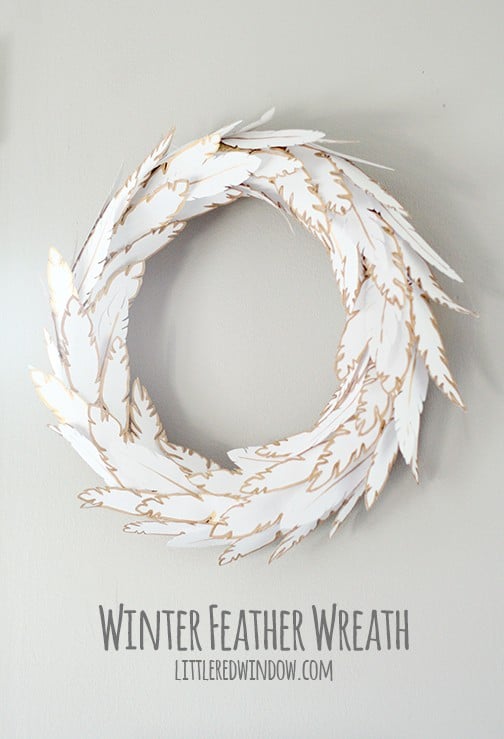Wintry Paper Feather Wreath | littleredwindow.com