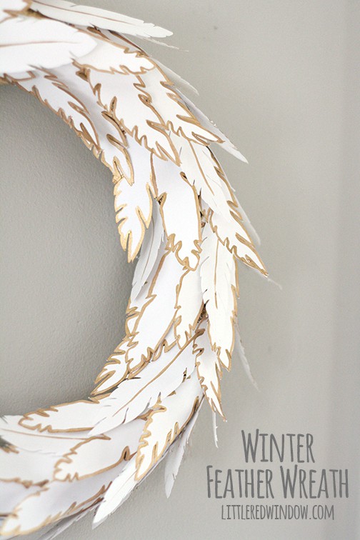 Wintry Paper Feather Wreath | littleredwindow.com 