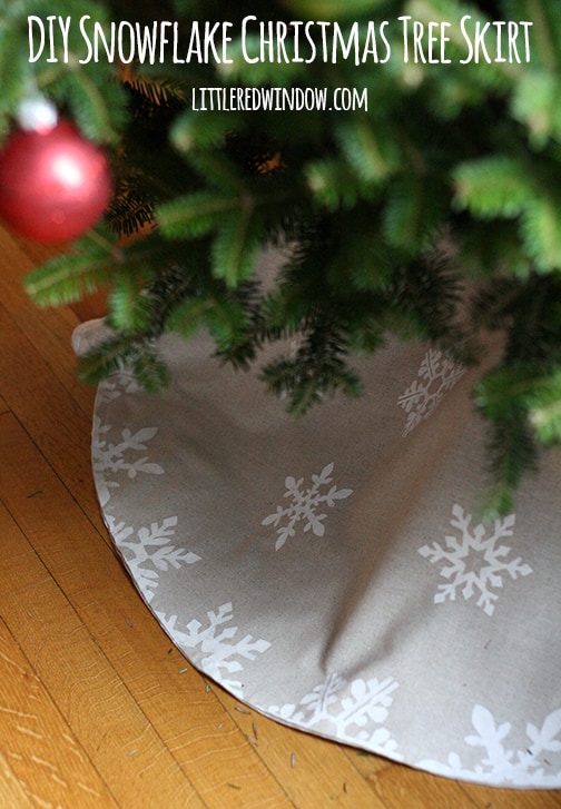 DIY Snowflake Christmas Tree Skirt | littleredwindow.com | Learn how to stencil with freezer paper and make this cute tree skirt for just a few dollars!
