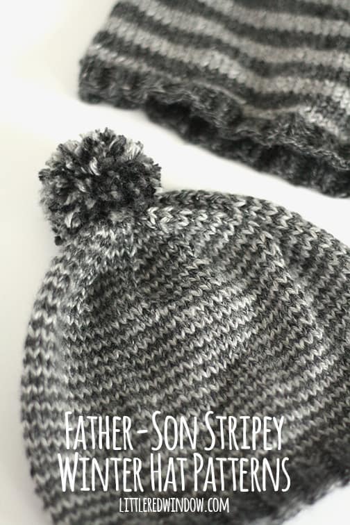 Father Son Striped Winter Hat Knitting Patterns | littleredwindow.com | Two adorable (and FREE) coordinating hat patterns for your favorite guys!