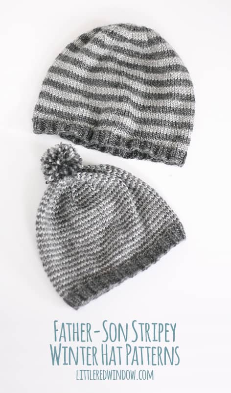 Father Son Striped Winter Hat Knitting Patterns | littleredwindow.com | Two adorable (and FREE) coordinating hat patterns for your favorite guys!