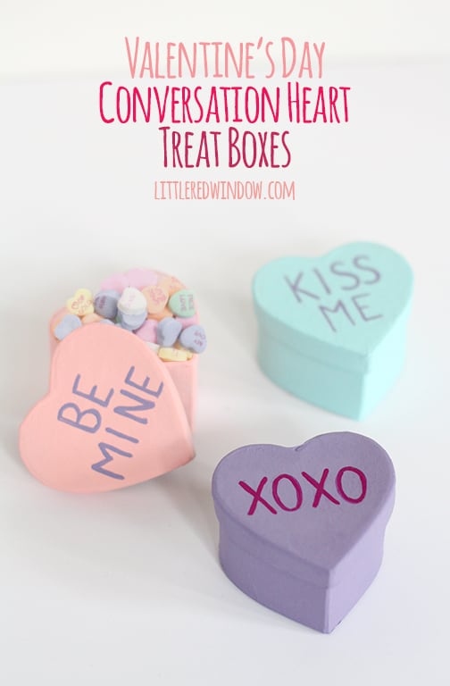 Valentine's Day Conversation Heart Treat Boxes | littleredwindow.com | These cute little candy shaped treat boxes are so easy to make!