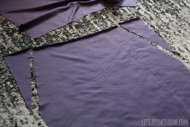 purple fabric with corners cut at angle