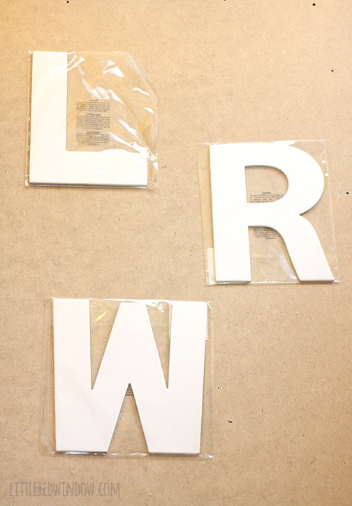 Cardboard letters L R W
