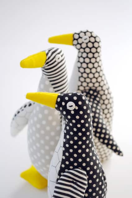 black and white patterned fabric penguins
