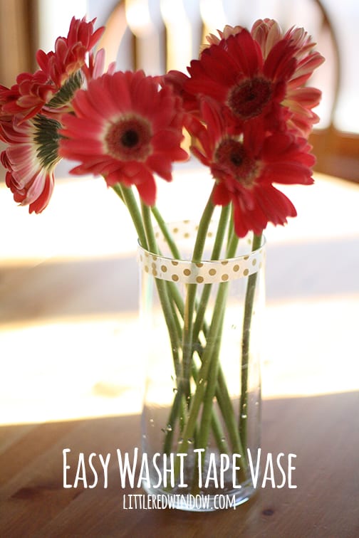 Easy Washi Tape Vases | littleredwindow.com | A simple way to customize a plain vase! Perfect for parties!