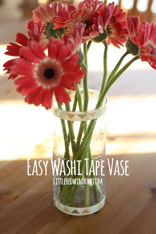 Easy Washi Tape Vases | littleredwindow.com | A simple way to customize a plain vase! Perfect for parties!
