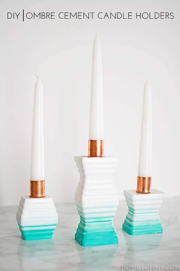 curvy concrete chandle holders with copper