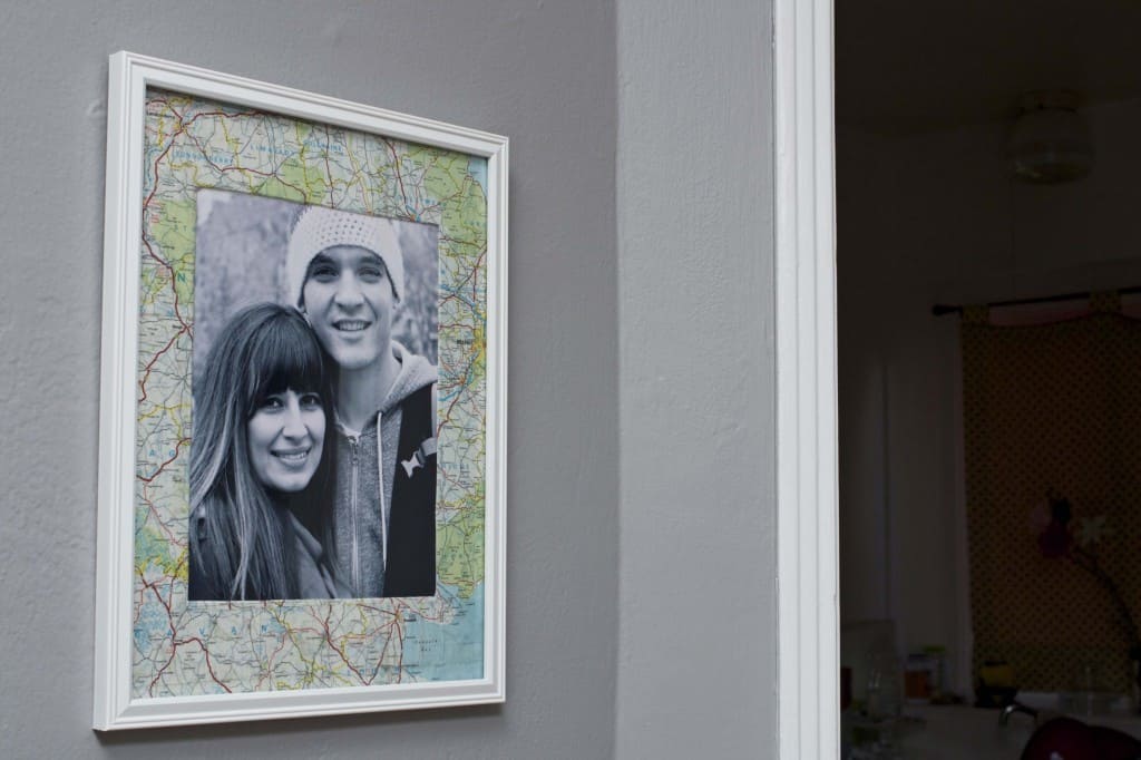 map used as photo frame mat