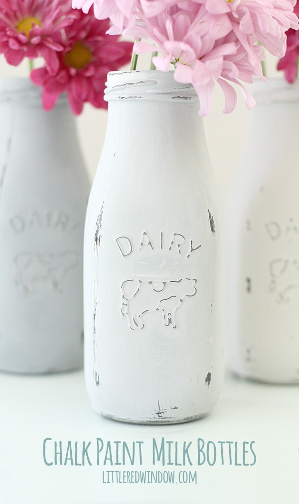 How to Chalk Paint Glass Milk Bottles | littleredwindow.com | It's so easy to use chalk paint to transform these cute little 89 cent milk bottles!