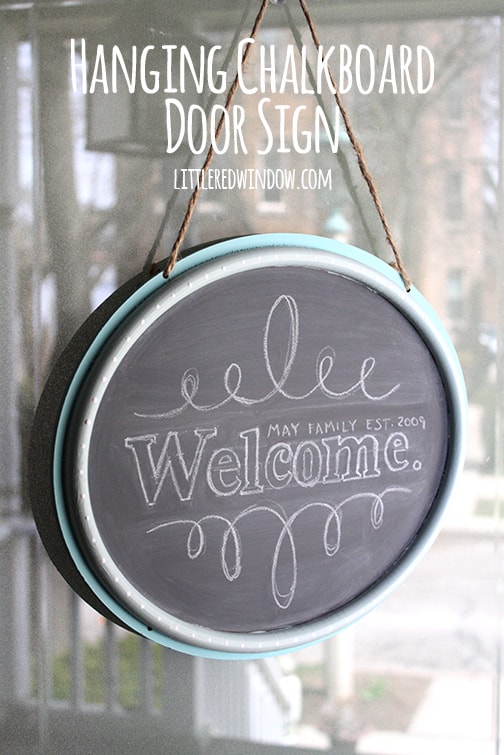 DIY Hanging Chalkboard Door Sign | littleredwindow.com | Personalize a plain door sign from the dollar section for your home!