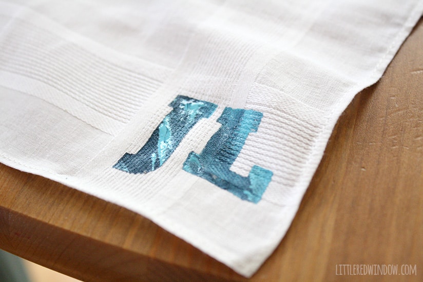 Freezer Paper Stenciling with Kids! | littleredwindow.com | Make these cute monogrammed hankies with your little ones, they make great gifts!