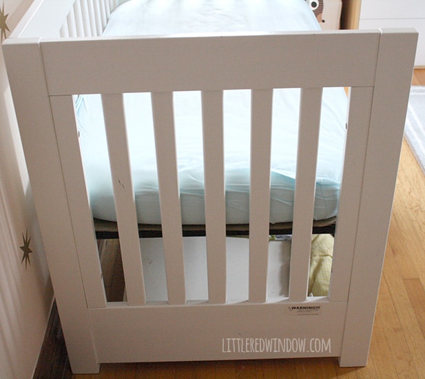 Super Easy No Sew Crib Skirt!  | littleredwindow.com | Make your own custom crib skirt in just a few minutes, no sewing machine required!
