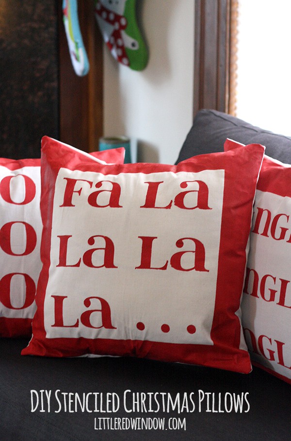 pillow that says FA LA LA LA LA