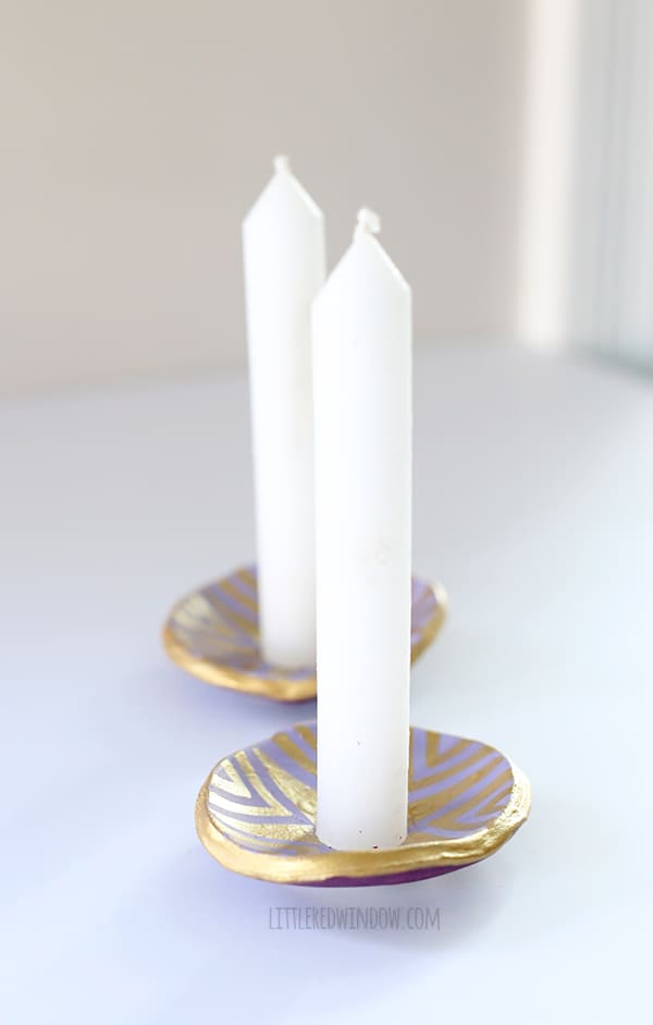 Pretty painted clay candle holders! | littleredwindow.com