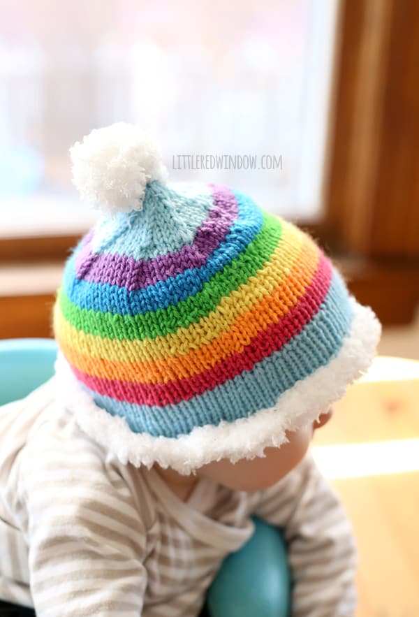 Rainbow Skies Baby Hat Free Knitting Pattern | littleredwindow.com