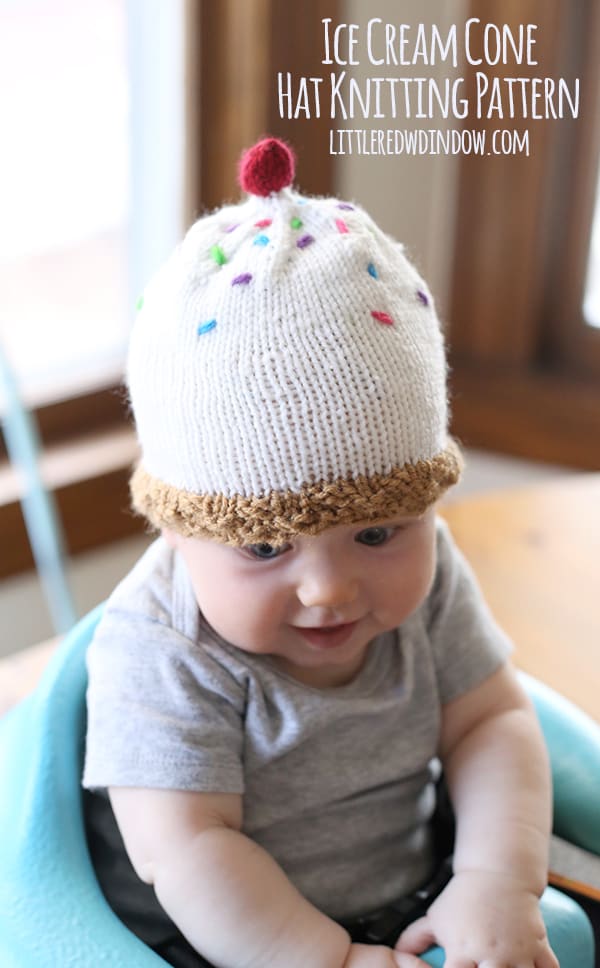 Knit an adorable Ice Cream Hat with this FREE knitting pattern! (complete with sprinkles and a cherry on top!) | littleredwindow.com
