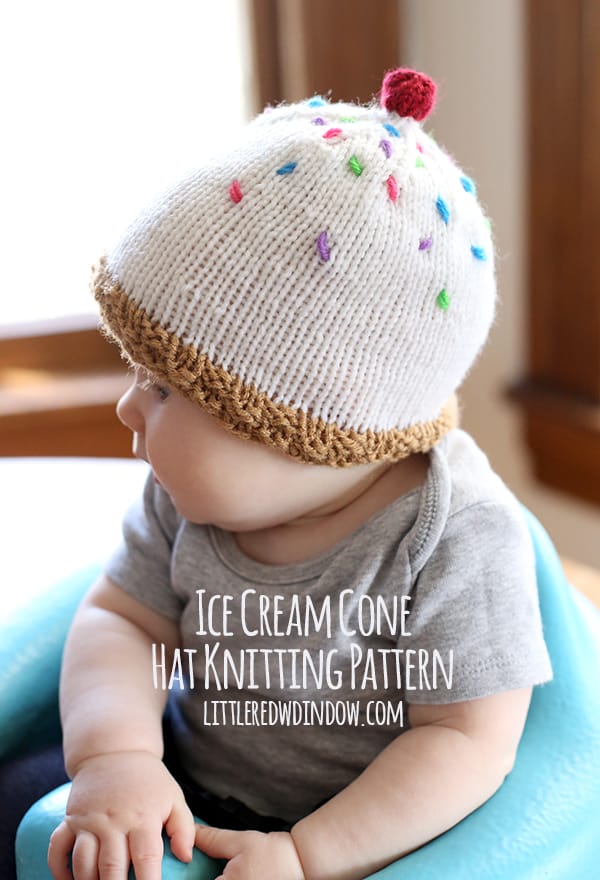 Knit an adorable Ice Cream Hat with this FREE knitting pattern! (complete with sprinkles and a cherry on top!) | littleredwindow.com