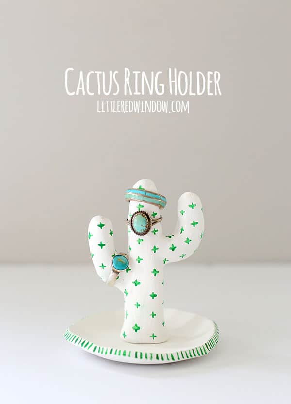 Clay Cactus Ring Holder, make your own cute cactus to hold your jewelry from air dry clay! | littleredwindow.com 