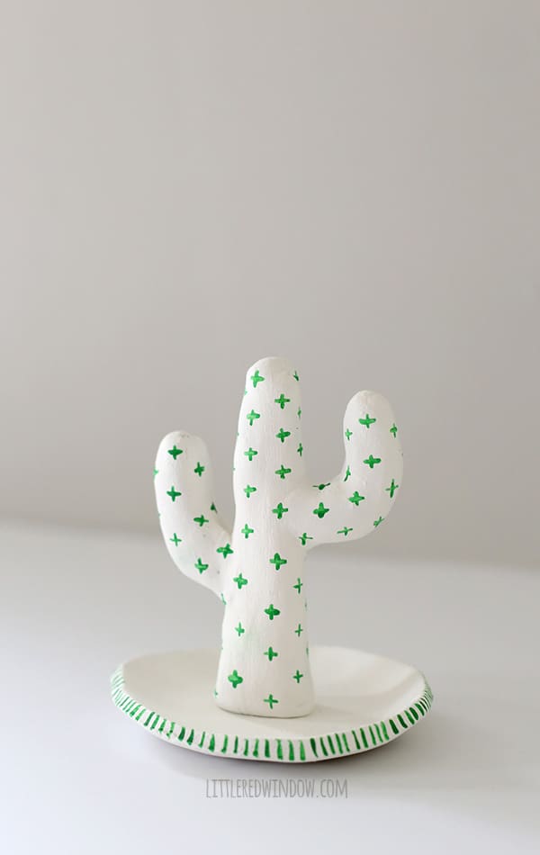 Clay Cactus Ring Holder, make your own cute cactus to hold your jewelry from air dry clay! | littleredwindow.com 