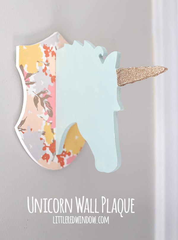 Cute Unicorn Plaque - makeover a dollar bin unicorn head plaque with a few easy steps! | littleredwindow.com 