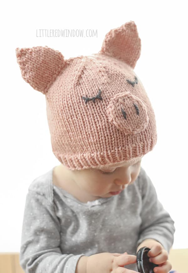 Little Pig Hat Knitting Pattern for newborn, baby and toddler! | littleredwindow.com