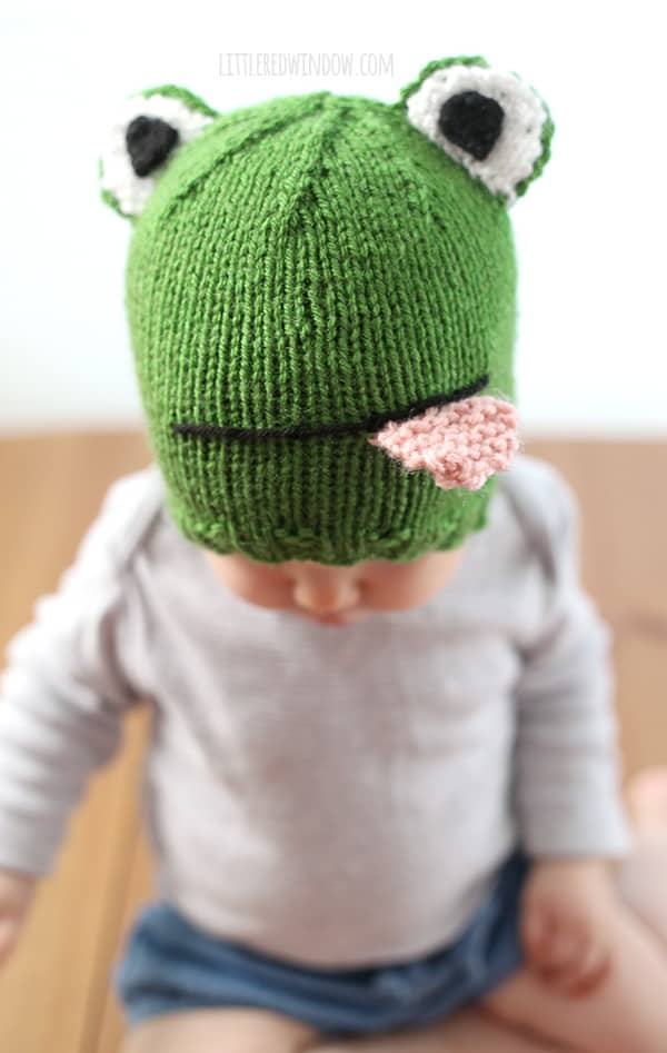 Funny Frog Baby Hat Free Knitting Pattern | littleredwindow.com
