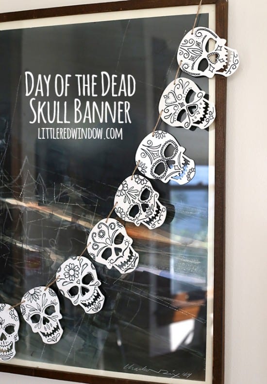Day of the Dead Skull Banner Little Red Window