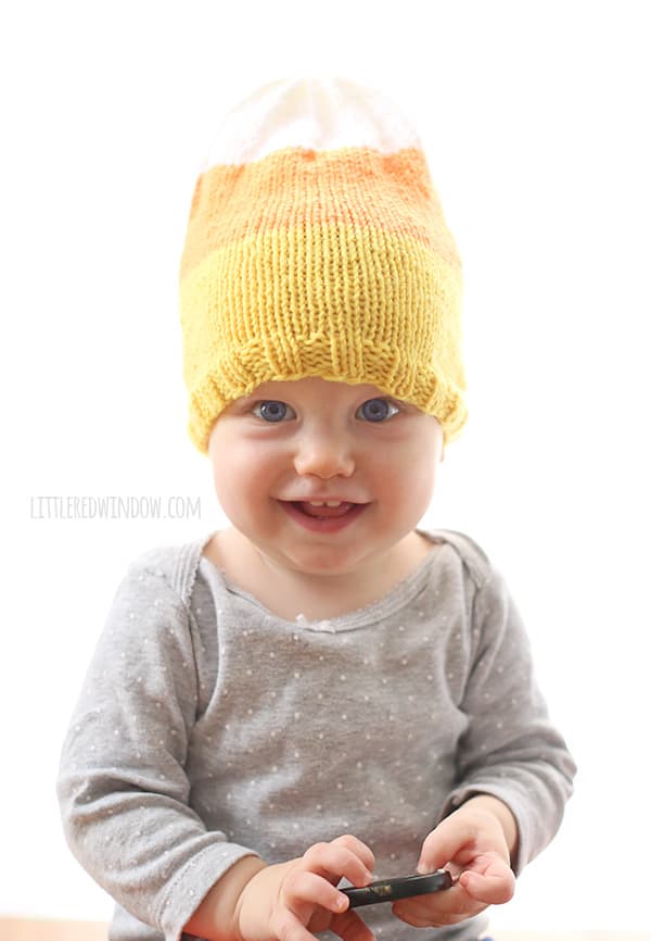 Yummy Candy Corn Hat Knitting Pattern for babies and toddlers! | littleredwindow.com
