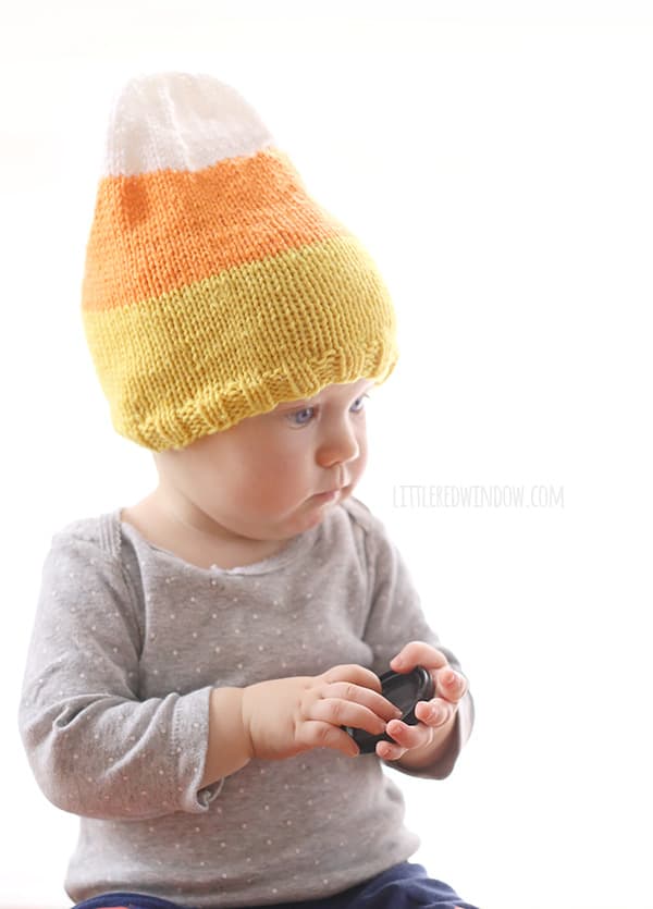 Yummy Candy Corn Hat Knitting Pattern for babies and toddlers! | littleredwindow.com