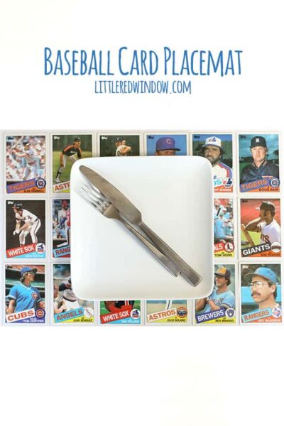 Use old baseball cards to make this quick and easy DIY Baseball Card Placemat! | littleredwindow.com