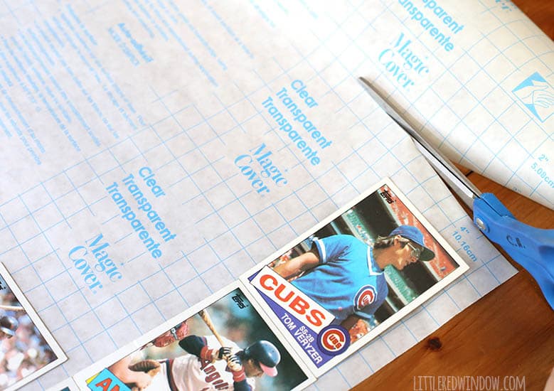 Use old baseball cards to make this quick and easy DIY Baseball Card Placemat! | littleredwindow.com